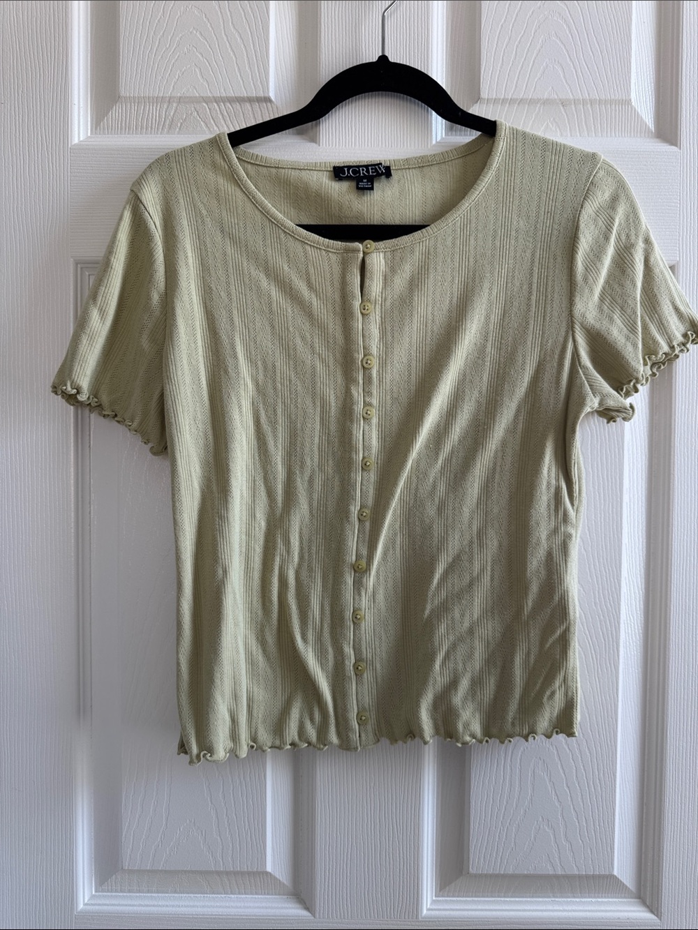 J. Crew Light Olive Green Ribbed Button Front Short Sleeve Top - size medium
